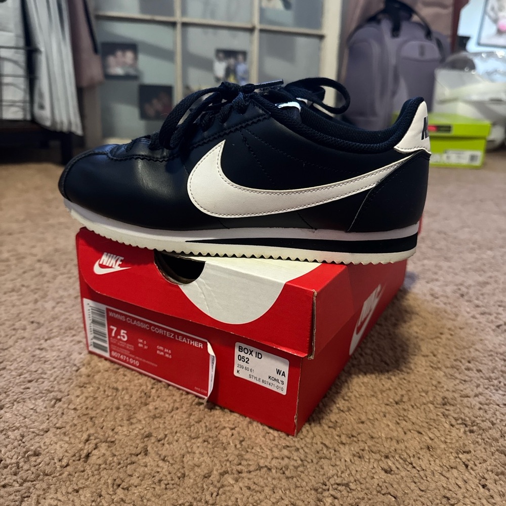Nike Cortez Leather Sneakers - Black and White